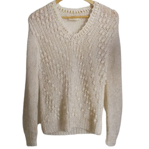 VINTAGE Gold & Beige Chunky Loose Knitted V Neck Sweater Size Medium